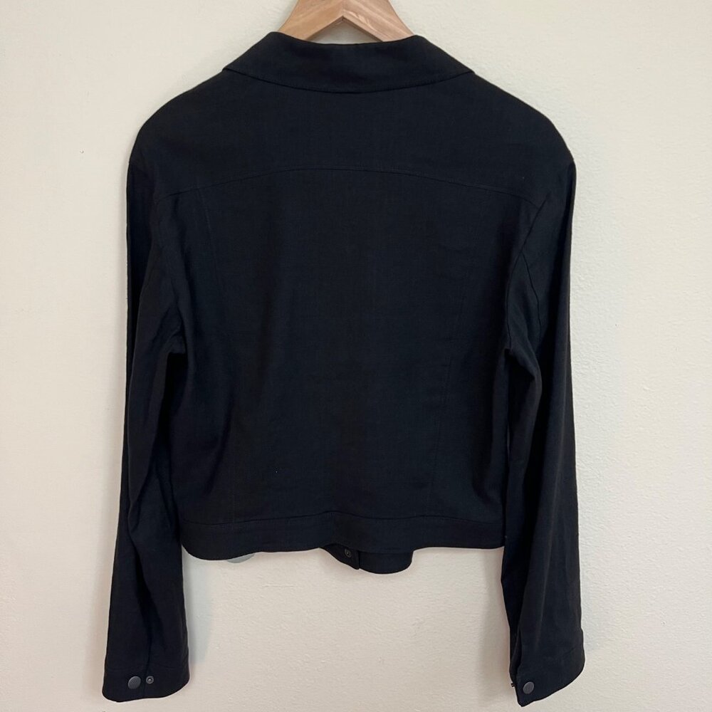 TAHARI Black Button-Front Long-Sleeve Linen Blend Jacket Women’s Large - Picture 7 of 9
